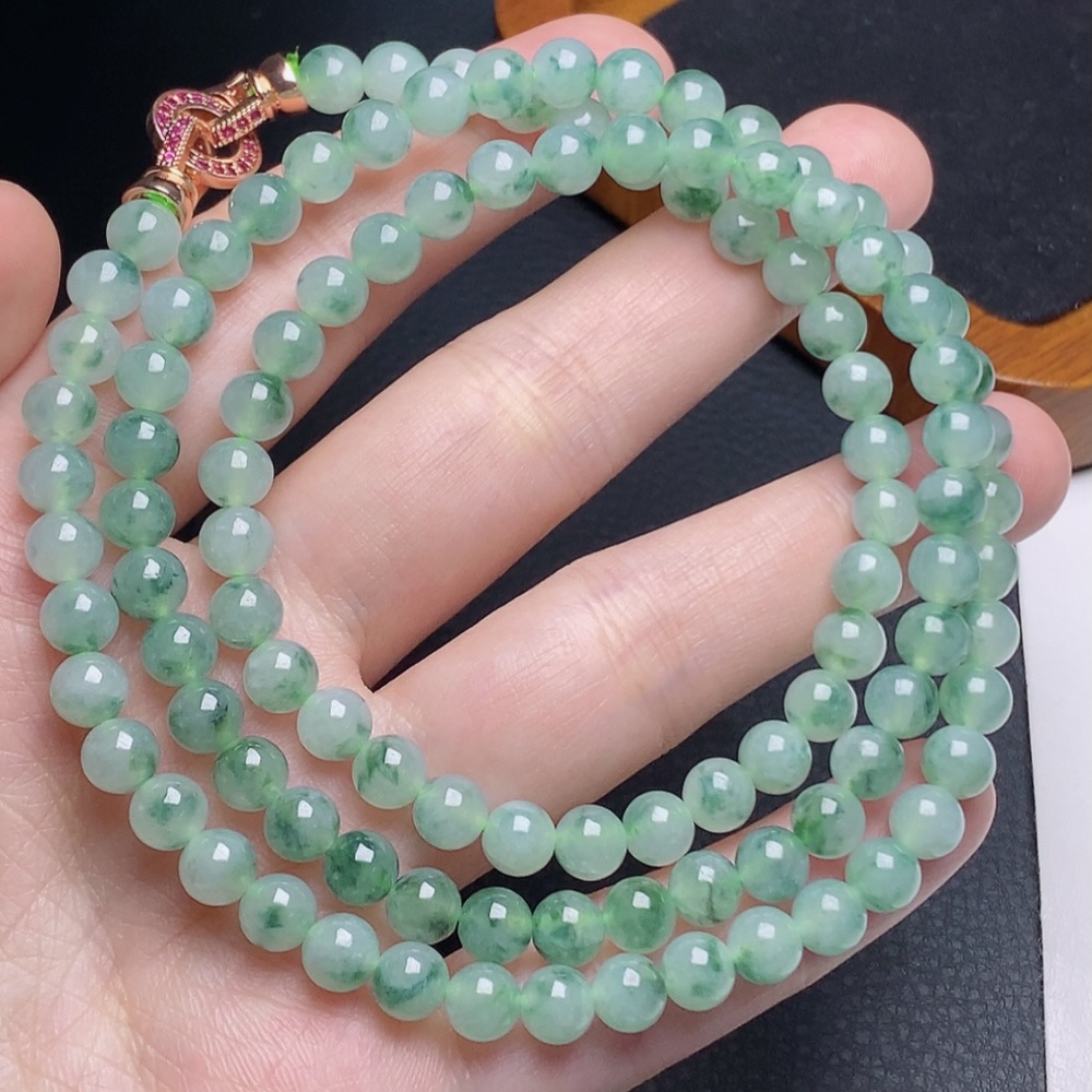 缅甸天然翡翠a货冰种飘花圆珠项链卡5.8mm