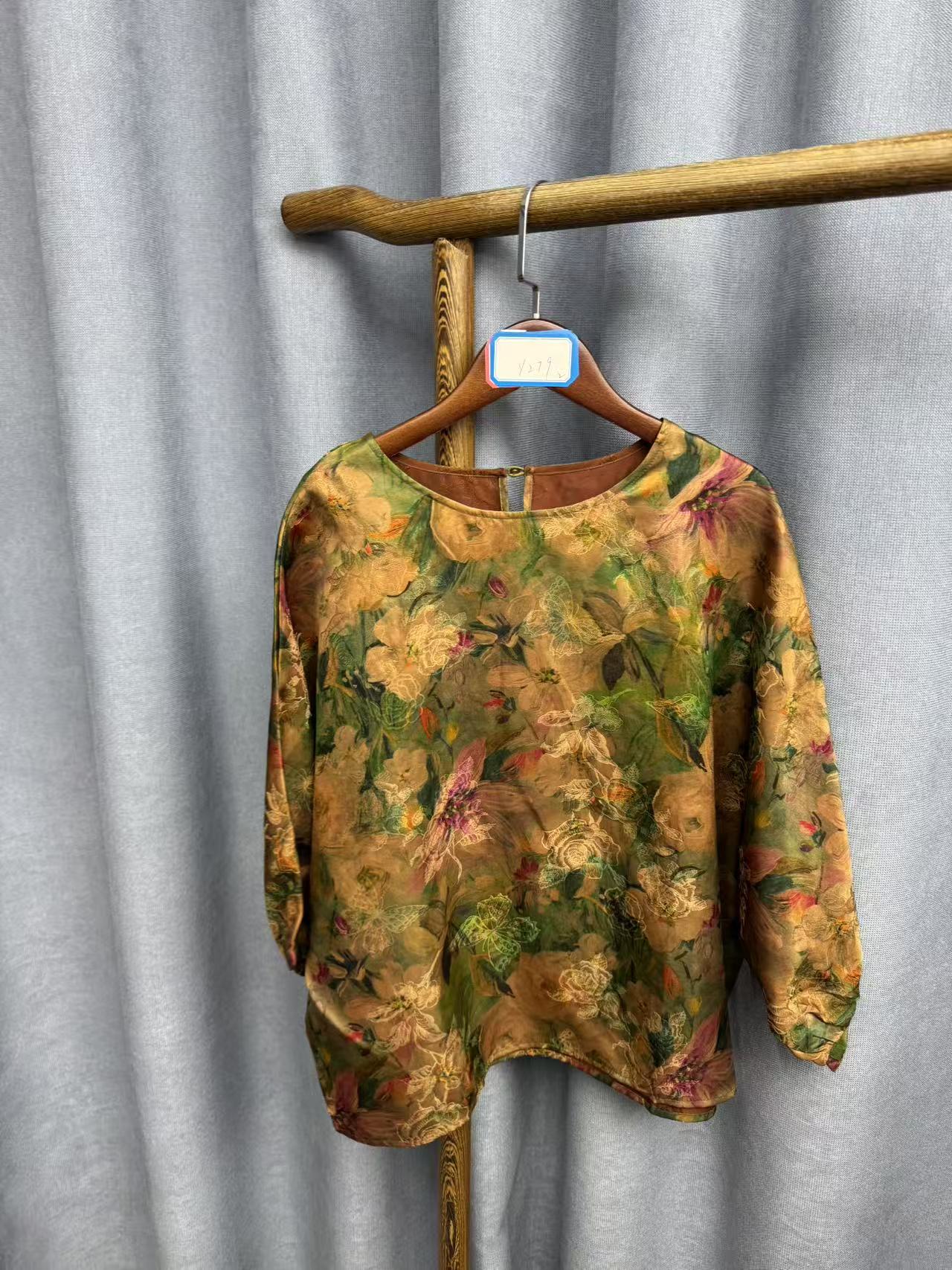 2025新款时尚休闲香云纱圆领上衣Y279