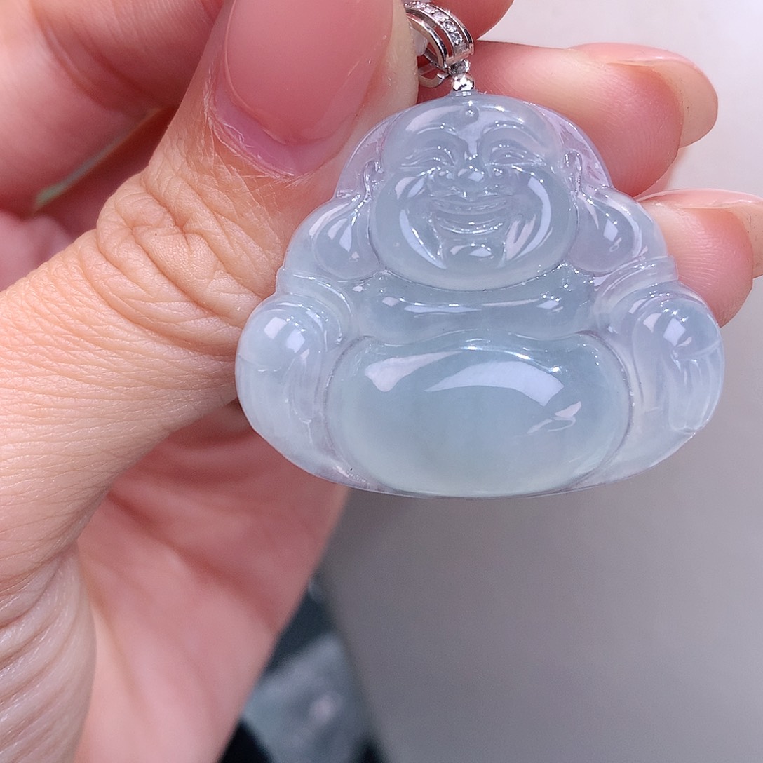 颈饰18K金镶嵌翡翠天空蓝佛公