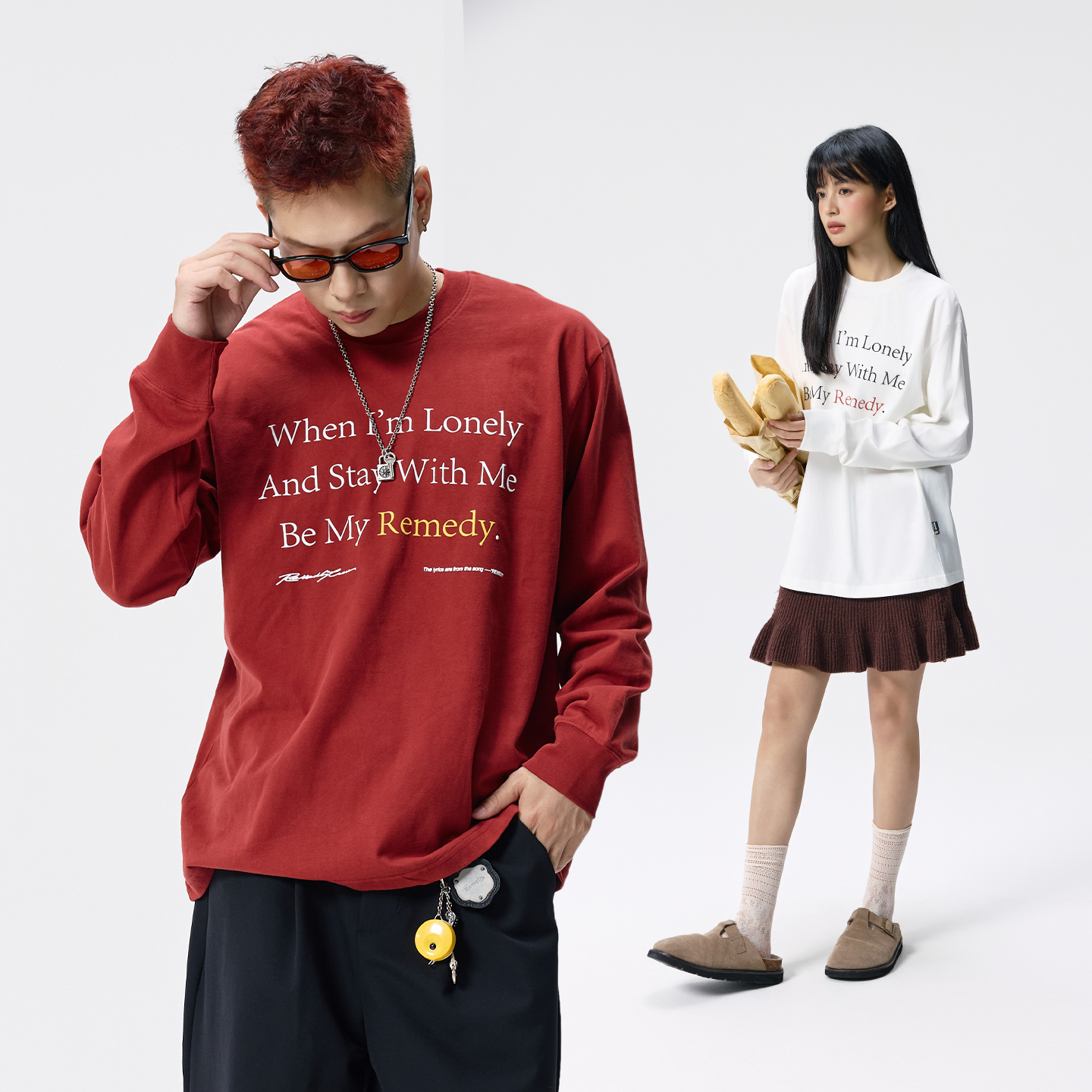 Remedy 美式复古字母印花长袖T恤男女秋季新款宽松情侣打底衫上衣