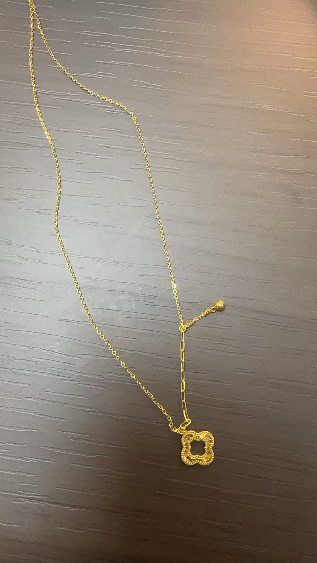 金珠鱼鳞四叶草套链 足金999 5G硬金工艺 轻奢时尚百搭