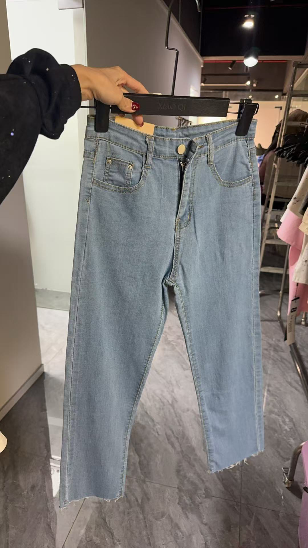 高腰显瘦牛仔裤女直筒烟管裤小个子九分裤夏季薄款弹力