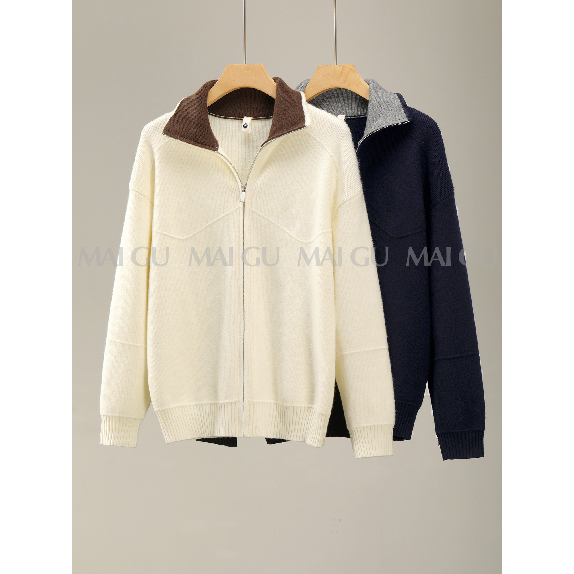 【GEYAO】【刺绣款】原创撞色休闲风拉链针织高级气质感立领外套男