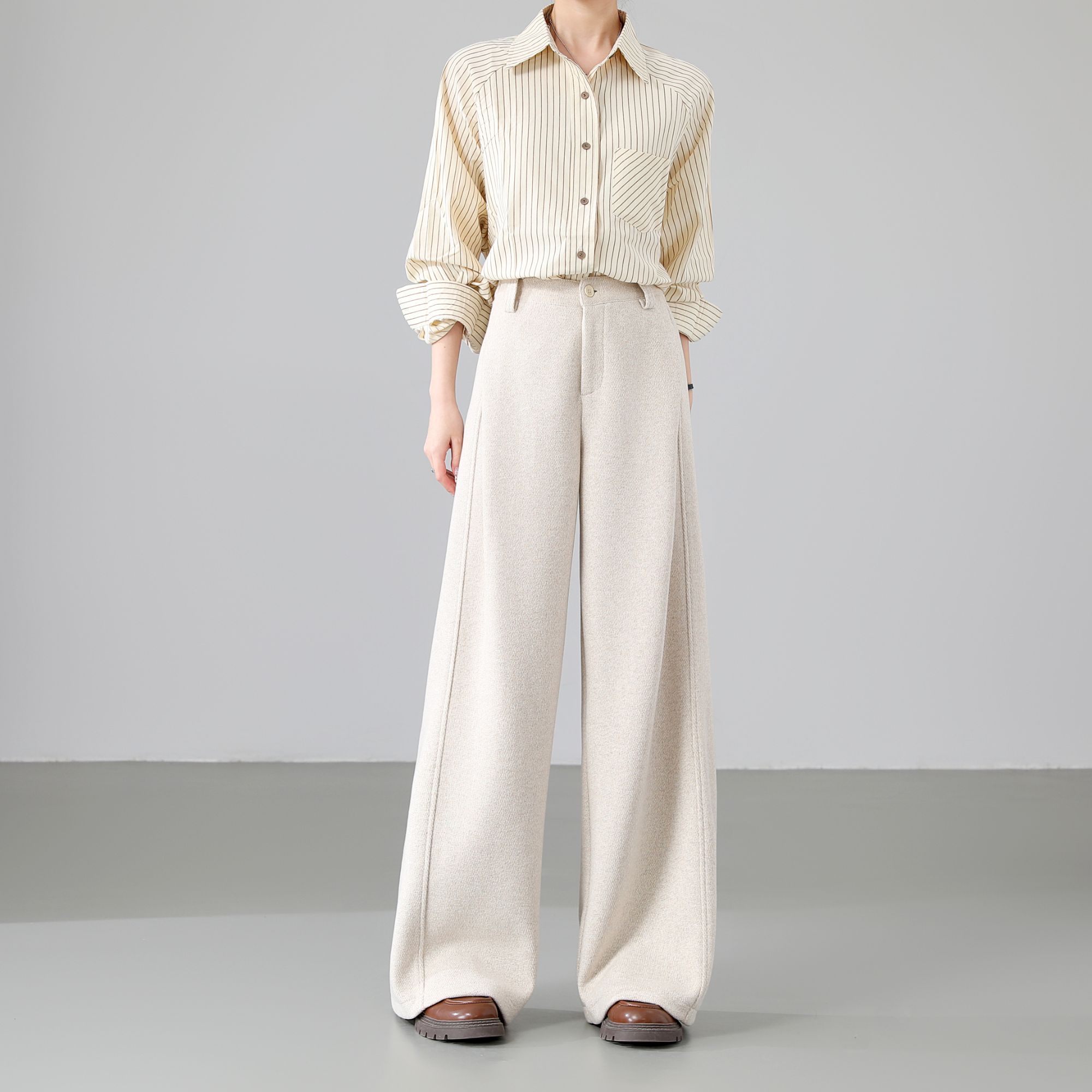 醋酸绵羊毛阔腿裤女保暖冬款高腰显瘦高腰宽松加厚百搭休闲直筒裤