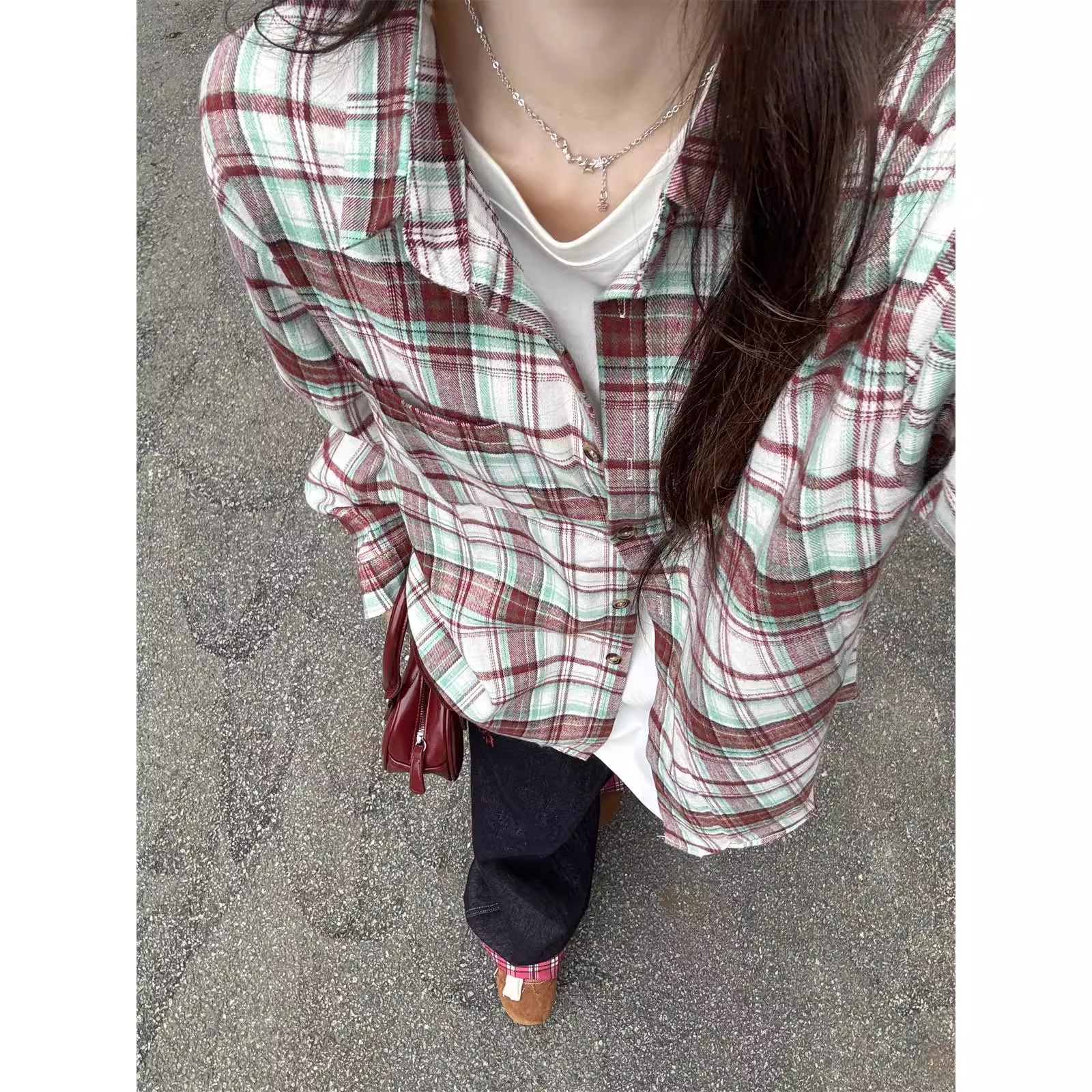 精选格子衬衫外套女冬季小个子宽松法式设计感小众超好看衬衣长袖