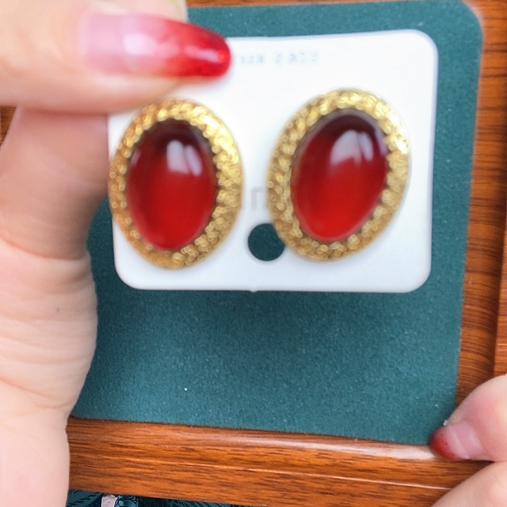 血珀耳饰银S925镶嵌耳钉