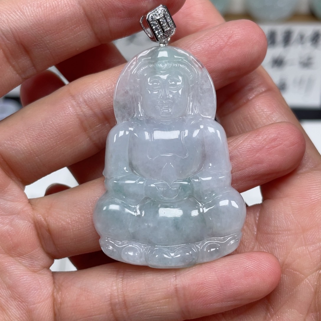 翡翠颈饰未镶嵌天然翡翠A货观音97号