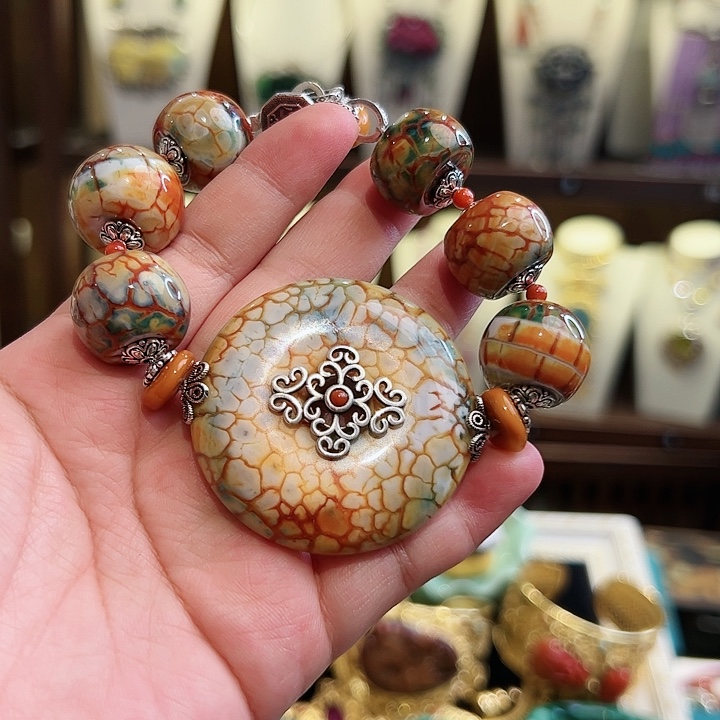 玛瑙手链银S925镶嵌古风