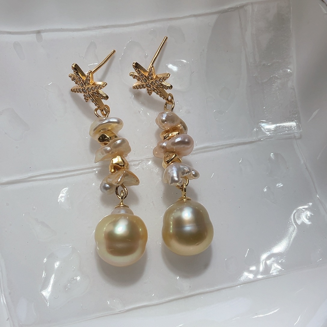 海水珍珠耳饰银S925镶嵌