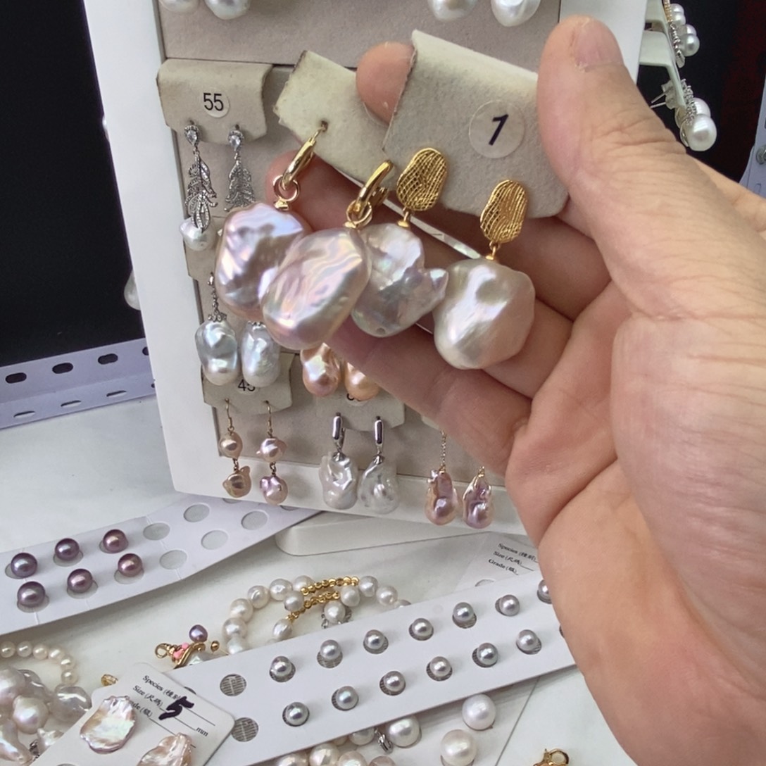 淡水珍珠耳饰银S925镶嵌花*