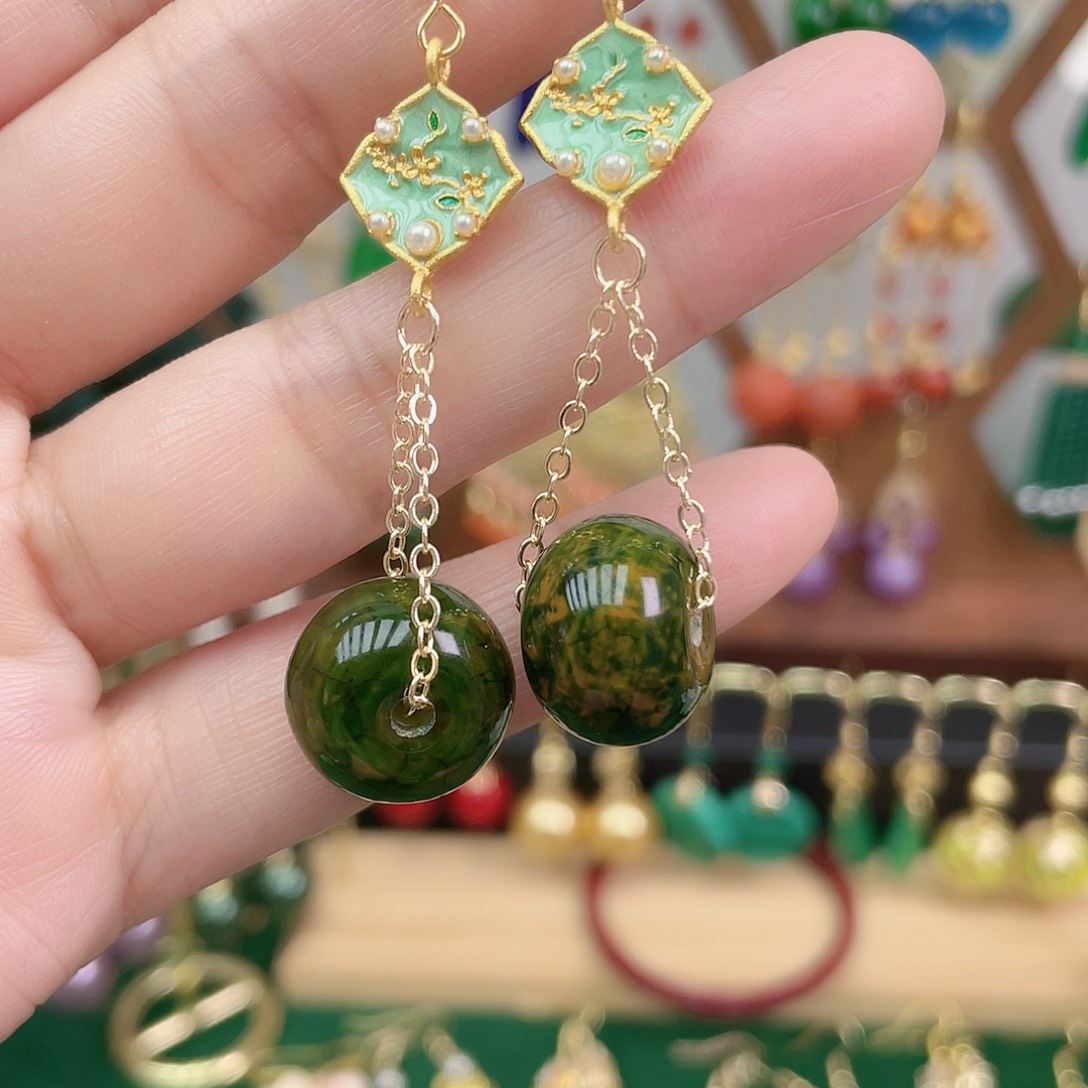 玛瑙/玉髓合金耳饰