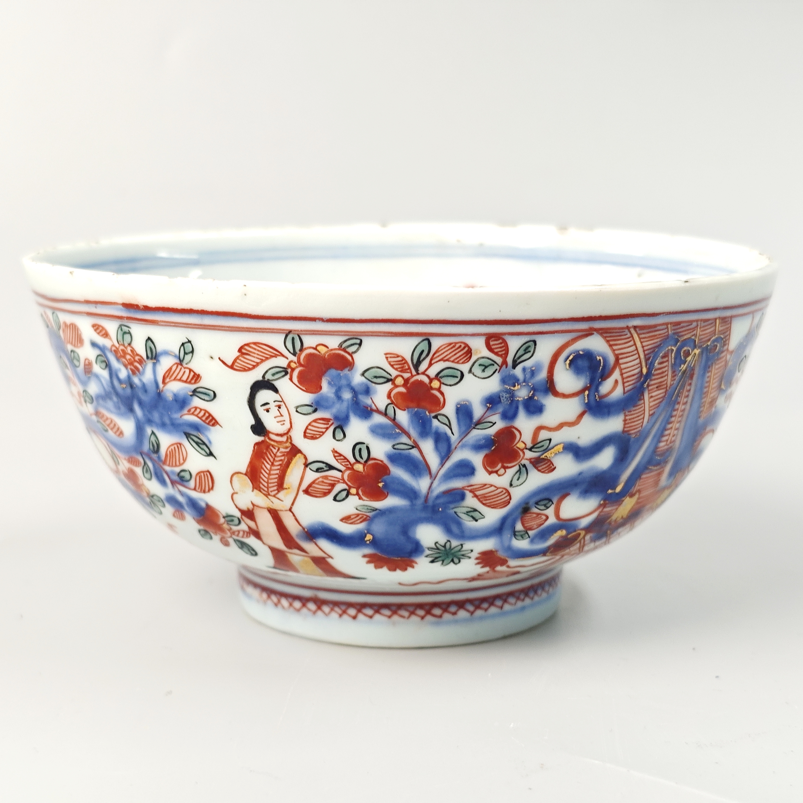 清 康熙 青花矾红人物碗XX-0182-口径15.5 高度8