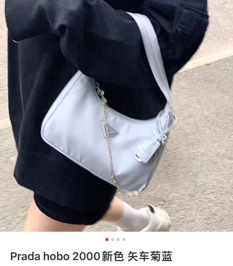 95新 Prada/普拉达 prada hobo 2000雾霾蓝单肩包/98新/优选