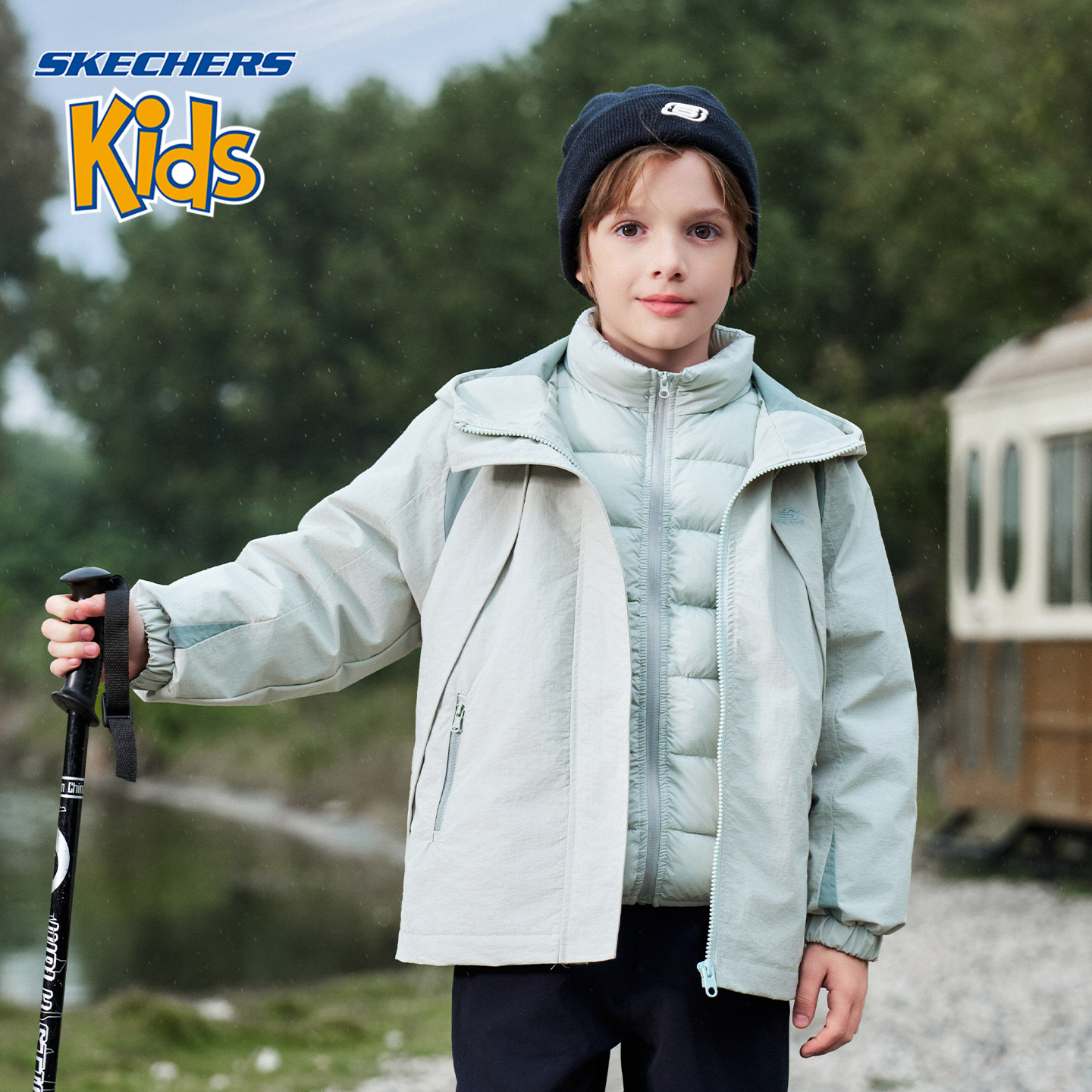 Skechers Kids斯凯奇儿童男童冲锋衣秋冬三合一外套H425B054【ZL】