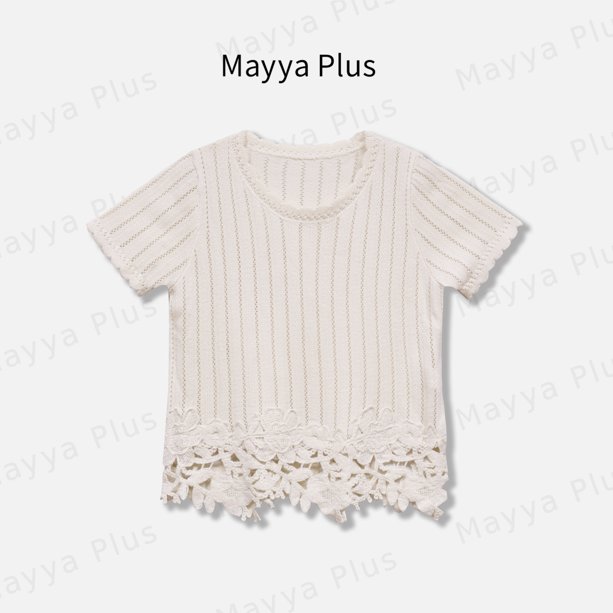 【云汐】Mayya Plus麦芽定制蕾丝花边设计感针织衫短袖T恤32519115