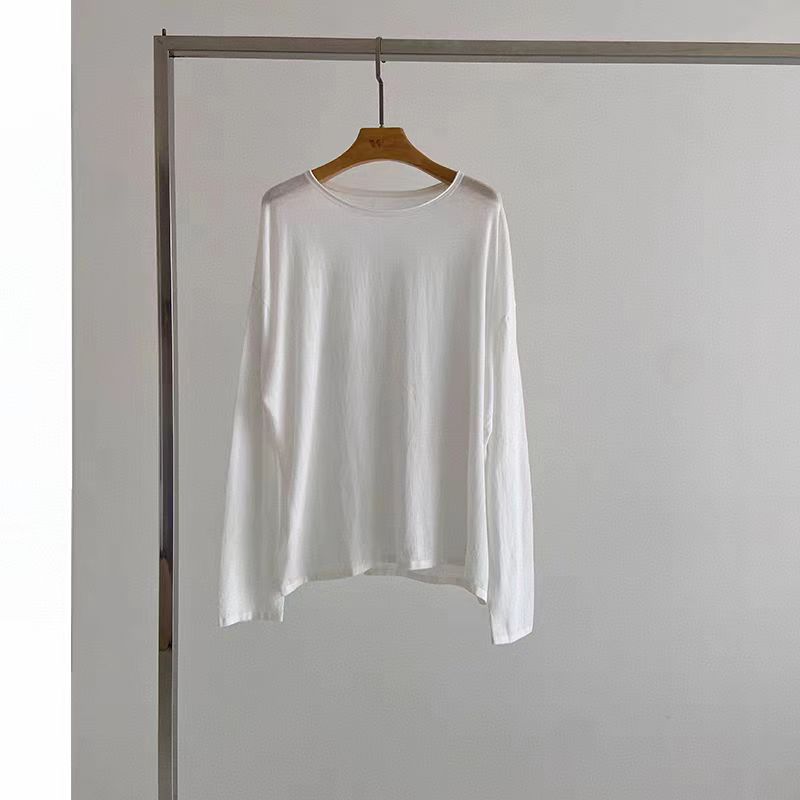 408百搭不挑人实穿率贼高~素净高捻精梳棉后中线设计针织长袖T恤