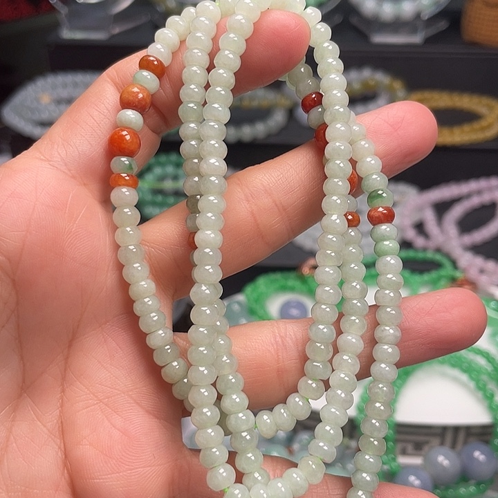 翡翠未镶嵌颈饰卡5.6算盘珠项链