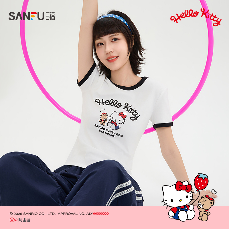 SANFU/三福【三丽鸥联名】短T恤2026夏季印花撞色领上衣女装521750