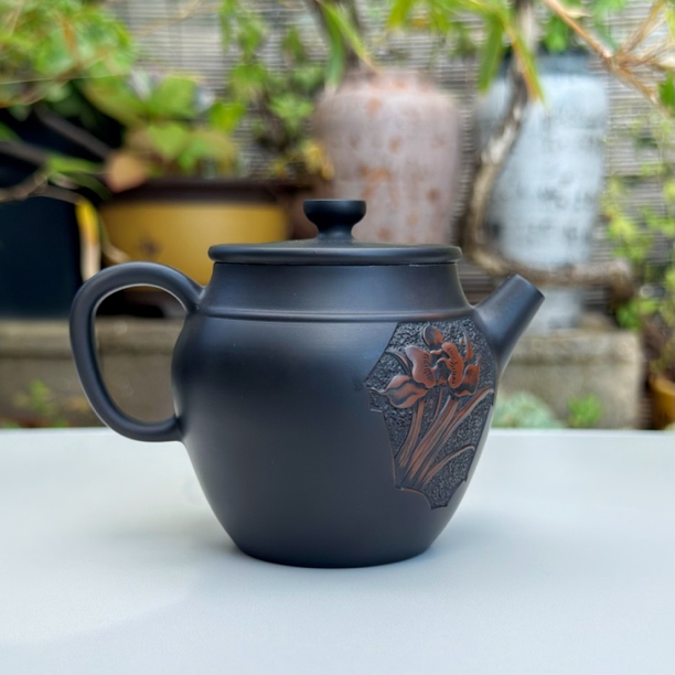 【陶点茶】建水紫陶雕刻古铜打磨工艺球孔紫陶精品壶