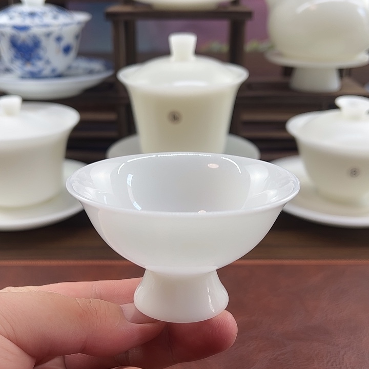 上釉璞玉瓷70ml高足斗笠杯