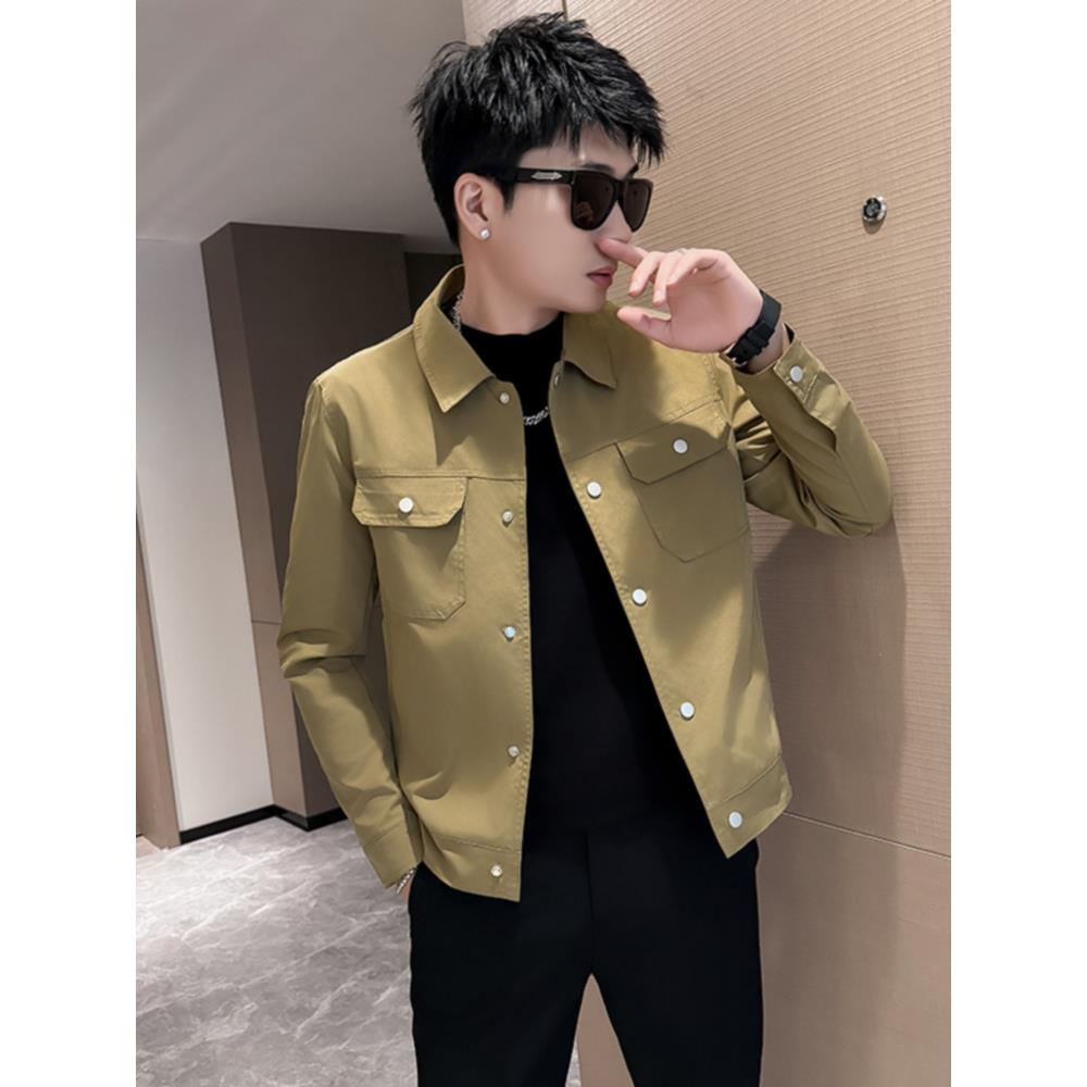 卡其色工装夹克男士春秋季潮牌翻领上衣2025新款男装潮流简约外套
