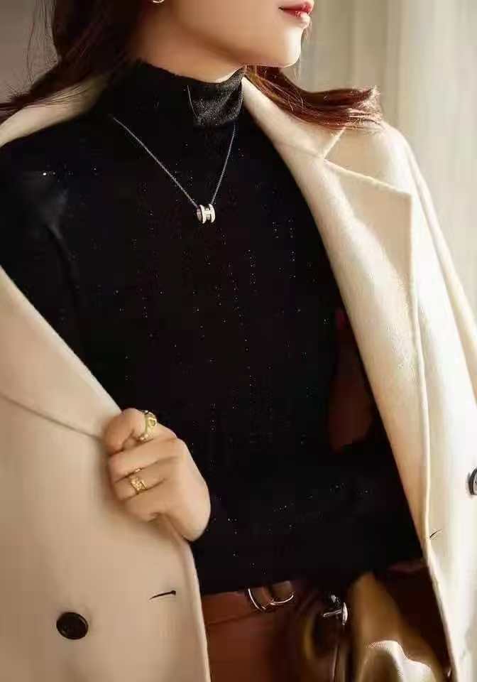 气质百搭女人味自由领弹力高奢高温烫钻羊毛修身打底衫