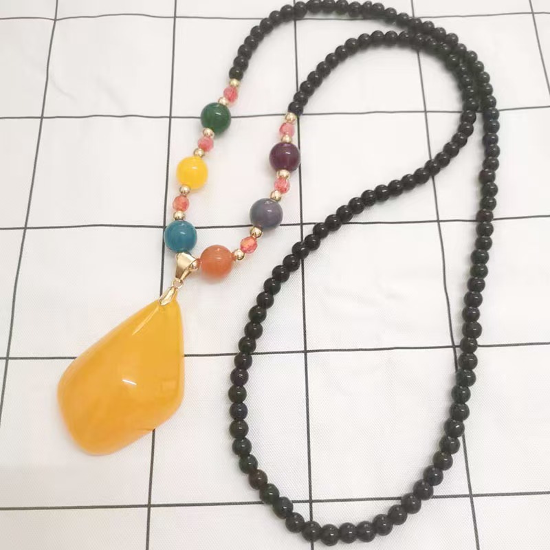 非金属莫桑石项链 449不带礼盒发货二代鸡油黄蜡毛衣链