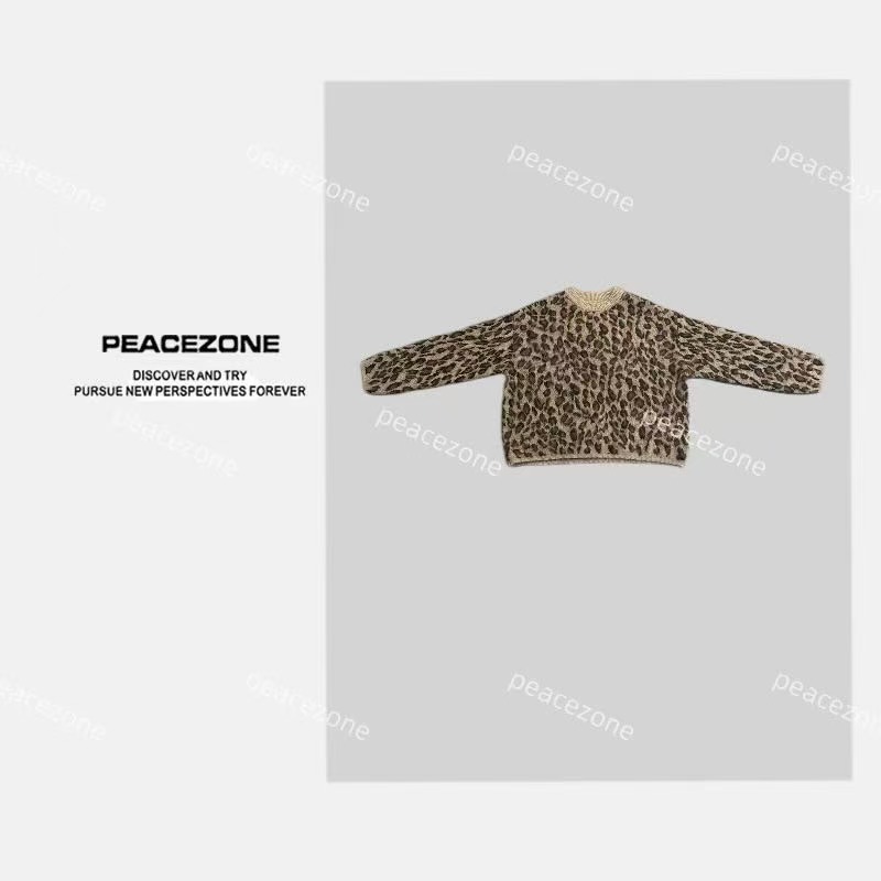Peacezone 绵羊毛+山羊绒 秋冬新款经典豹纹羊毛毛衣/8574