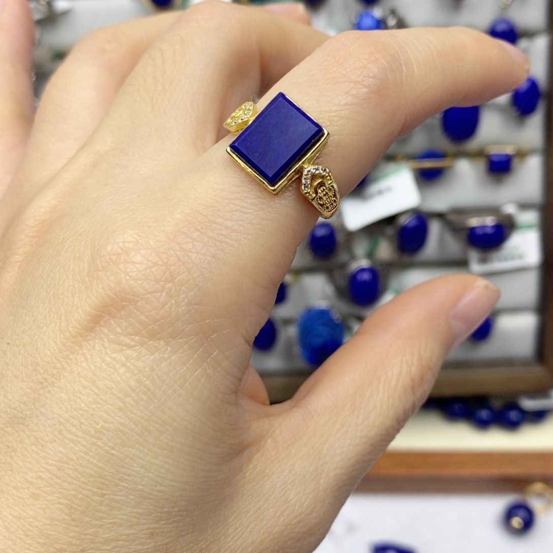 青金石戒指银S925镀金镶嵌