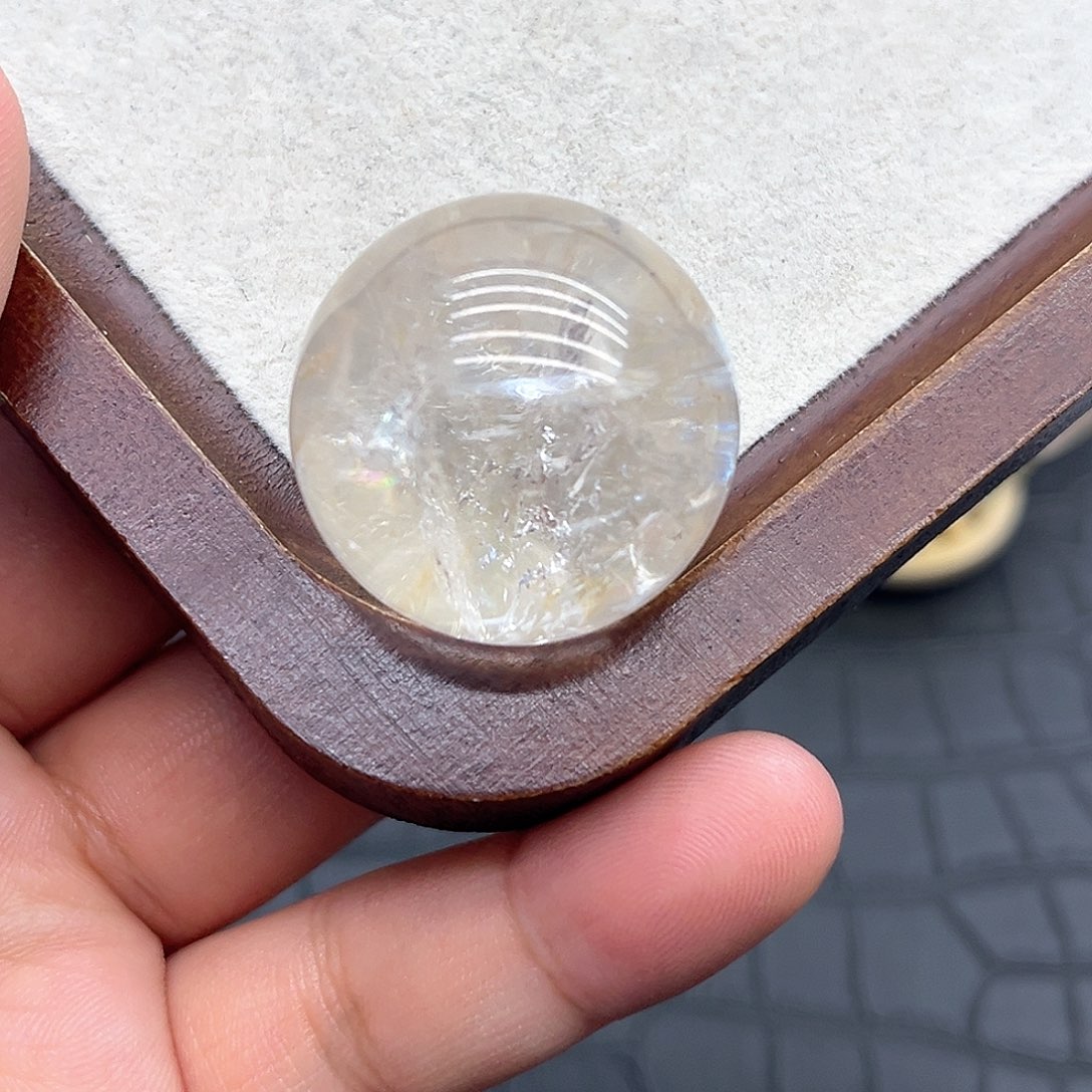 未镶嵌珠宝半成品水晶3 带彩白水晶球 胶花共生29mm