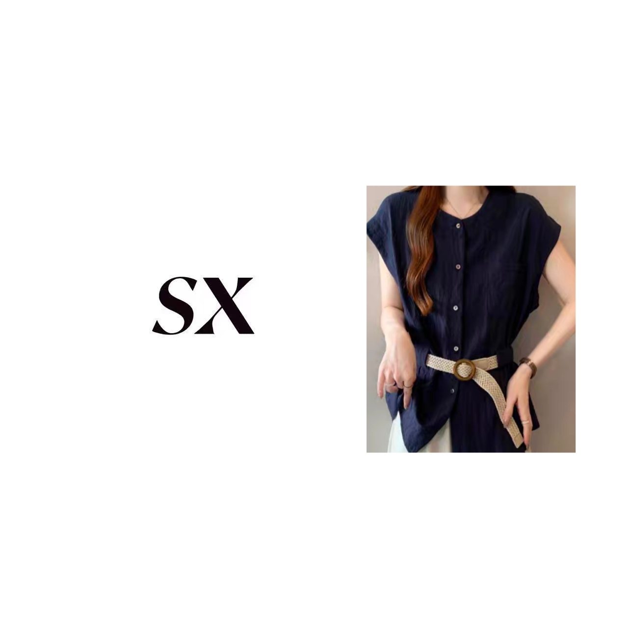 【9519】#SX-编制腰带天丝衬衣