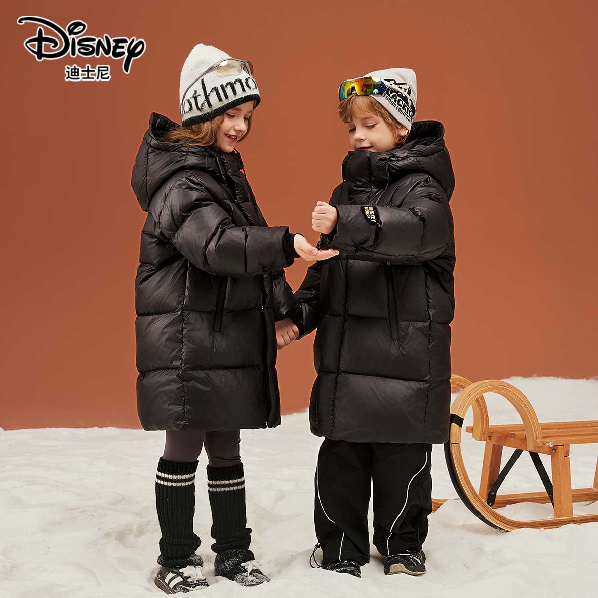 儿童黑金系列加厚长款连帽羽绒服冬季外套