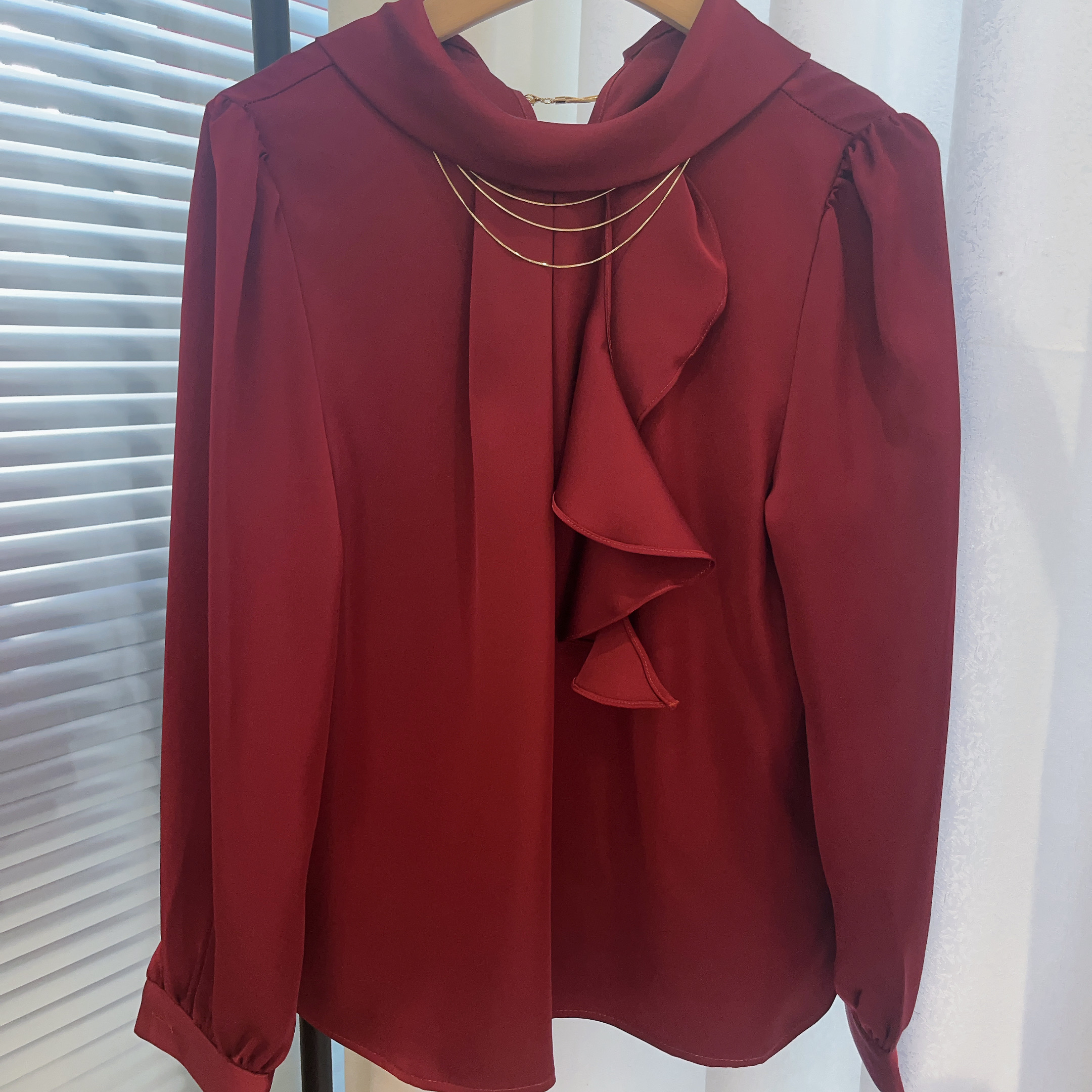 红姐严选名媛气质荷叶边金属链衬衫31366