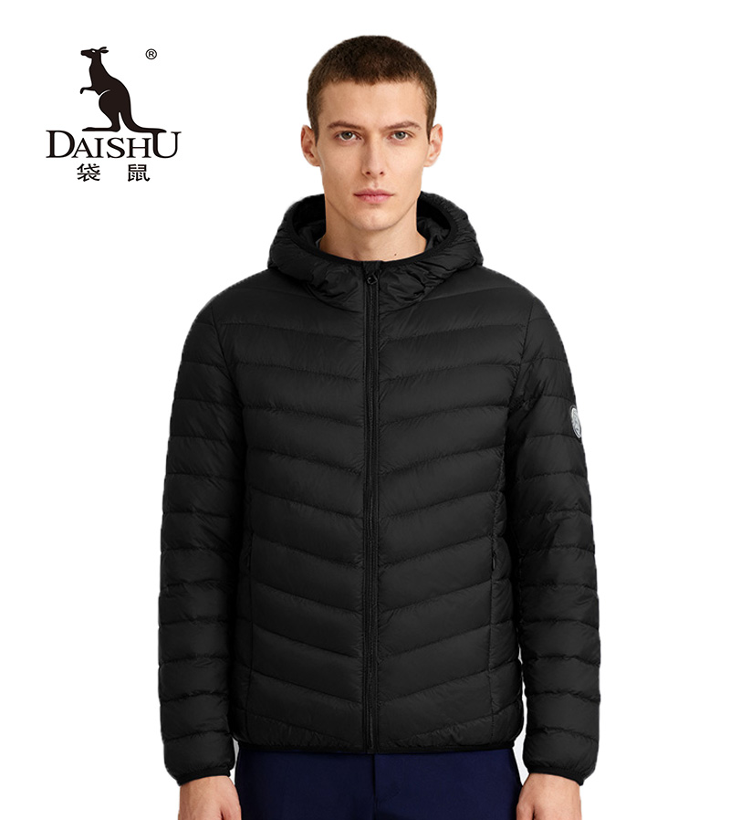 袋鼠男士轻便保暖轻薄鸭绒服男款短款秋冬季连帽卫衣运动休闲外套