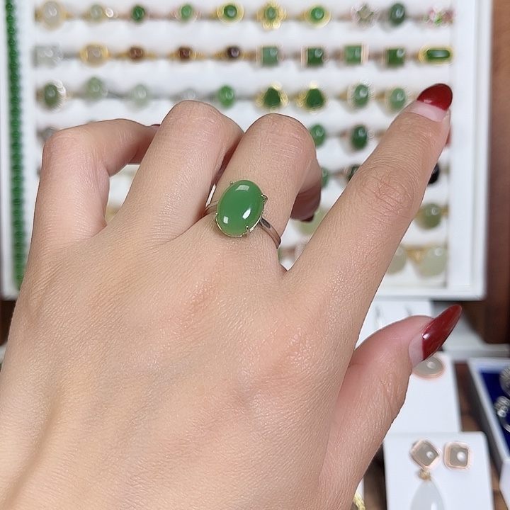 和田玉戒指银S925镶嵌