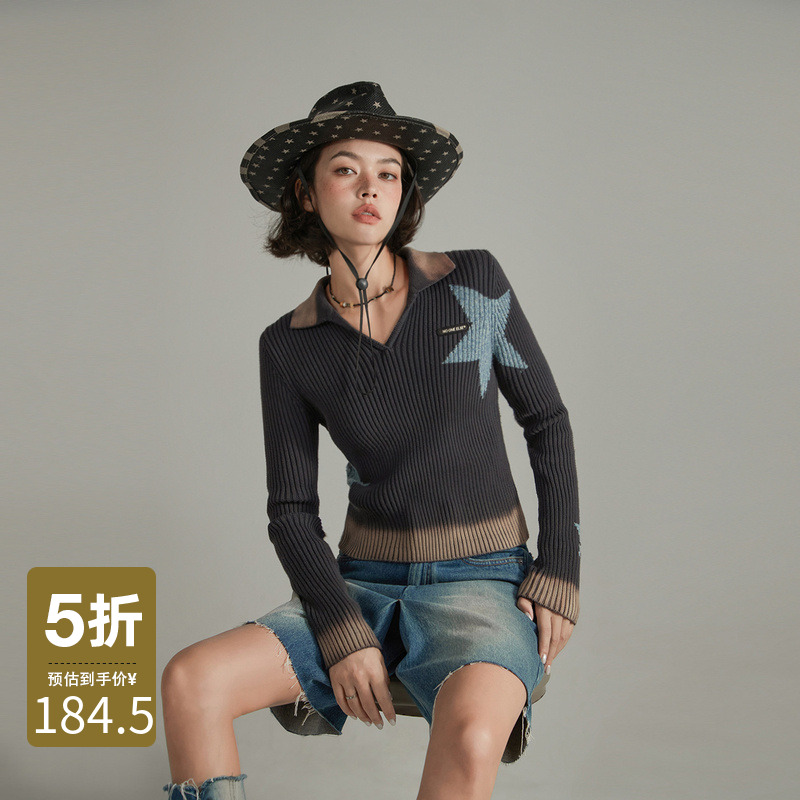 NO ONE ELSE美式复古女装套头短款长袖休闲秋季学院风修身针织衫