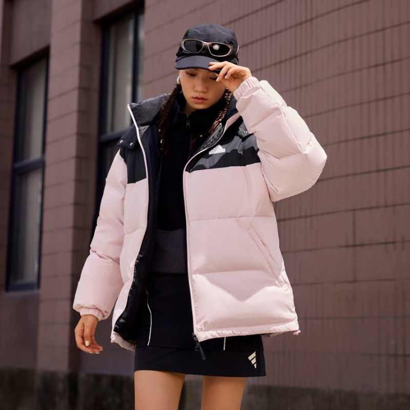 正品Adidas 阿迪达斯女款冬季运动休闲拼色保暖宽松羽绒服 JM9134