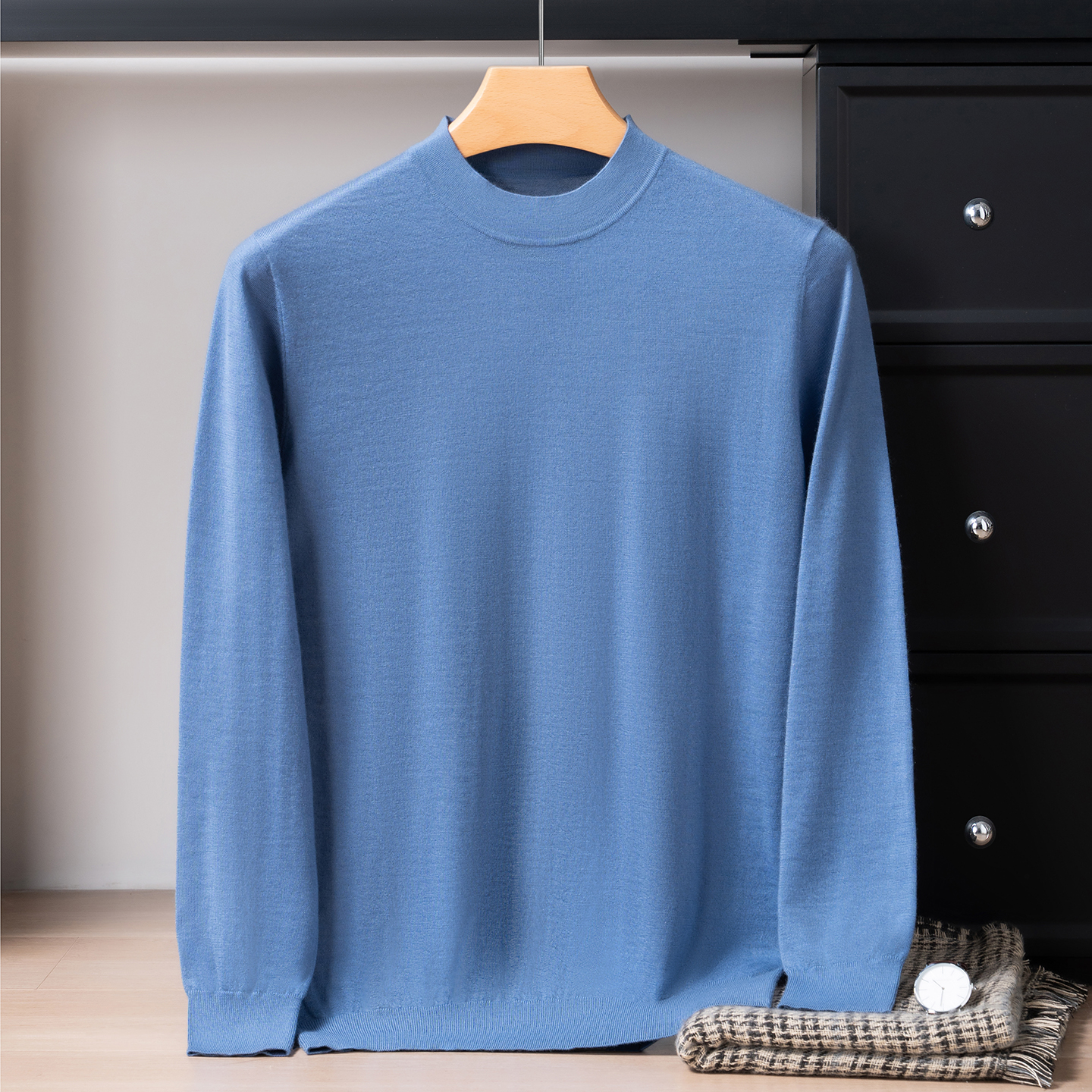 68支18针精纺100%纯山羊绒衫男士半高领薄款针织打底衫可机洗毛衫