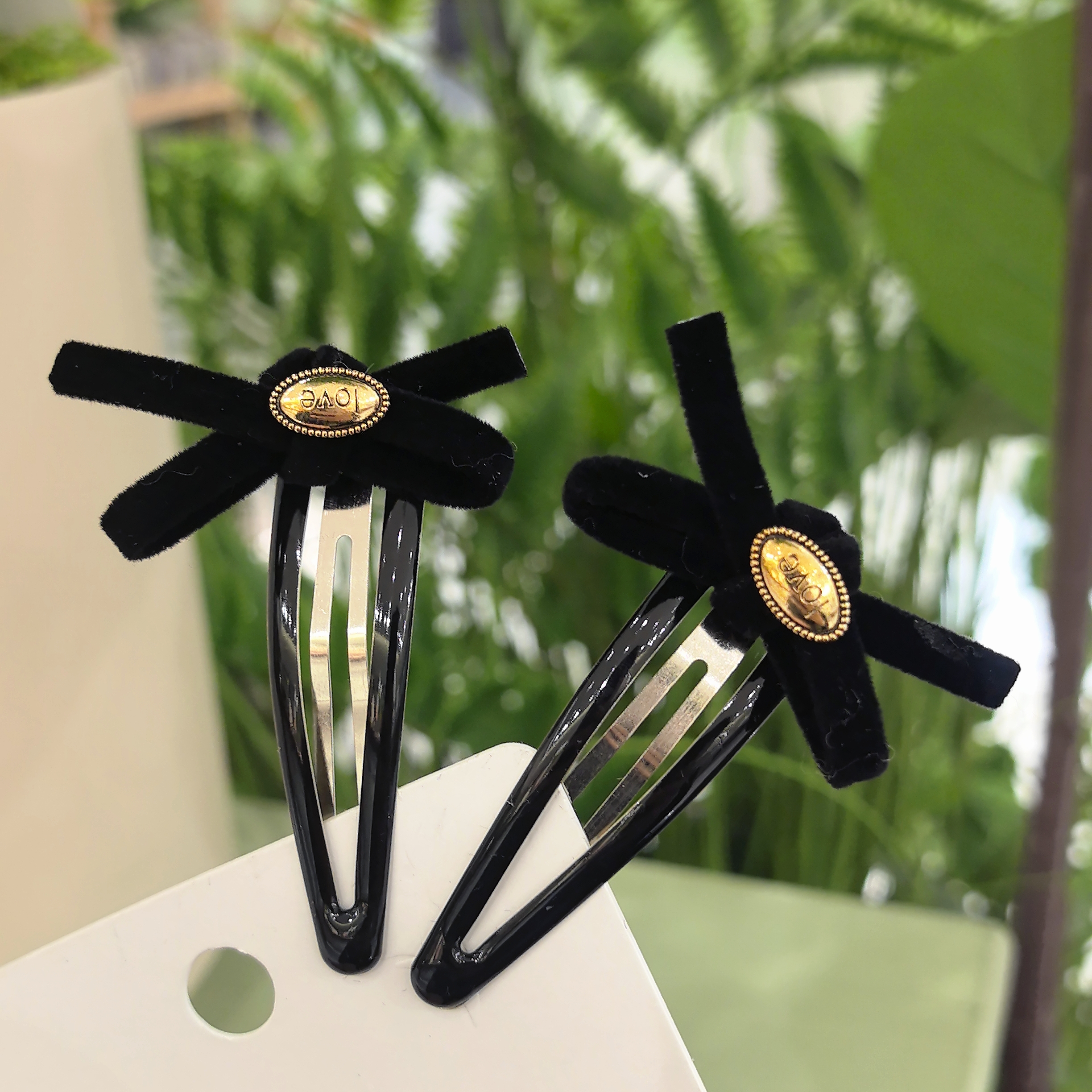 韩系新款精致黑色丝绒蝴蝶结时尚百搭BB夹WM-837（对）