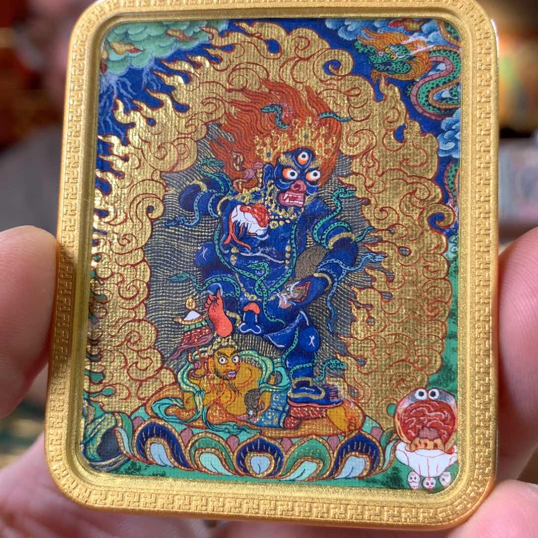吊坠西藏纯手绘唐卡黑财神作品