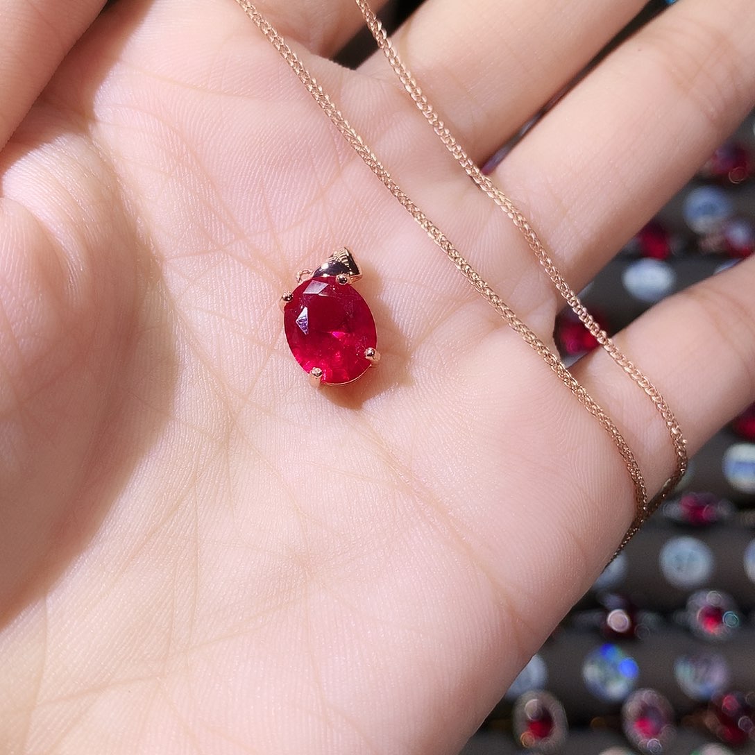 颈饰银S925镶嵌红宝石玫瑰金810