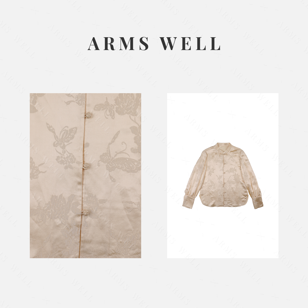 ARMS WELL王囡囡 杏色立领桑蚕丝蝴蝶提花新中式国风长袖 L268