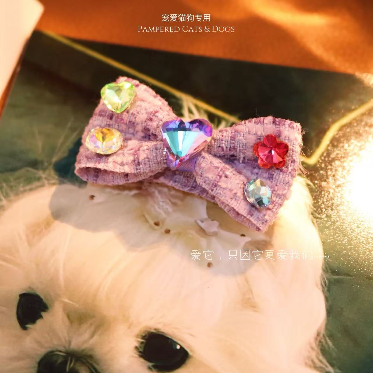 宠物专用公主蝴蝶结顶夹纯手工猫狗小众头饰不伤毛发狂甩不掉A055