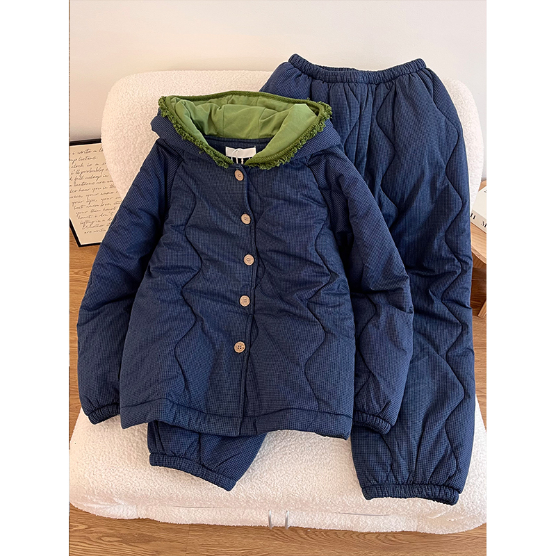 高级简约慵懒感纯色夹棉棉服睡衣女冬季保暖舒适大码家居服套装