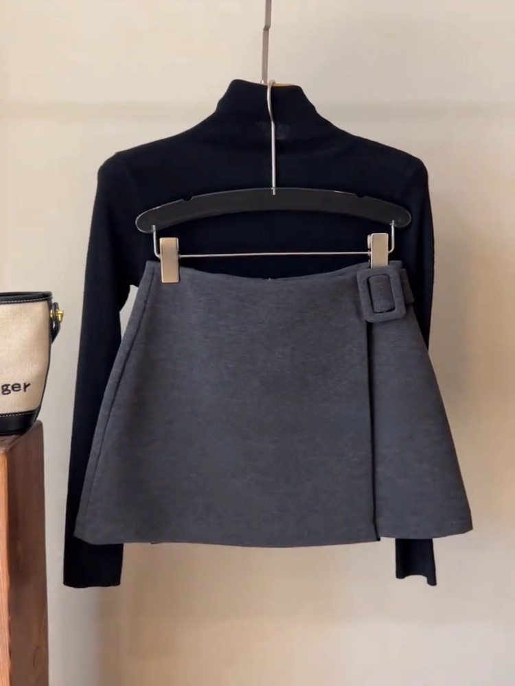 A型短裙纯色不起球高腰半身裙黑色百搭女装短款气质