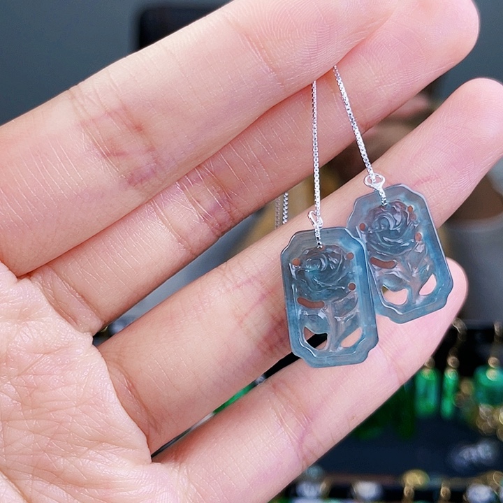 翡翠耳饰银S925镶嵌饰品