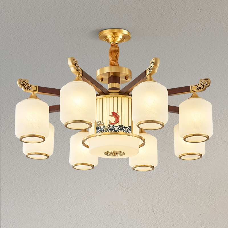 新中式铜加木吊灯高端餐厅客厅书房灯创意古典中国风茶室福禄