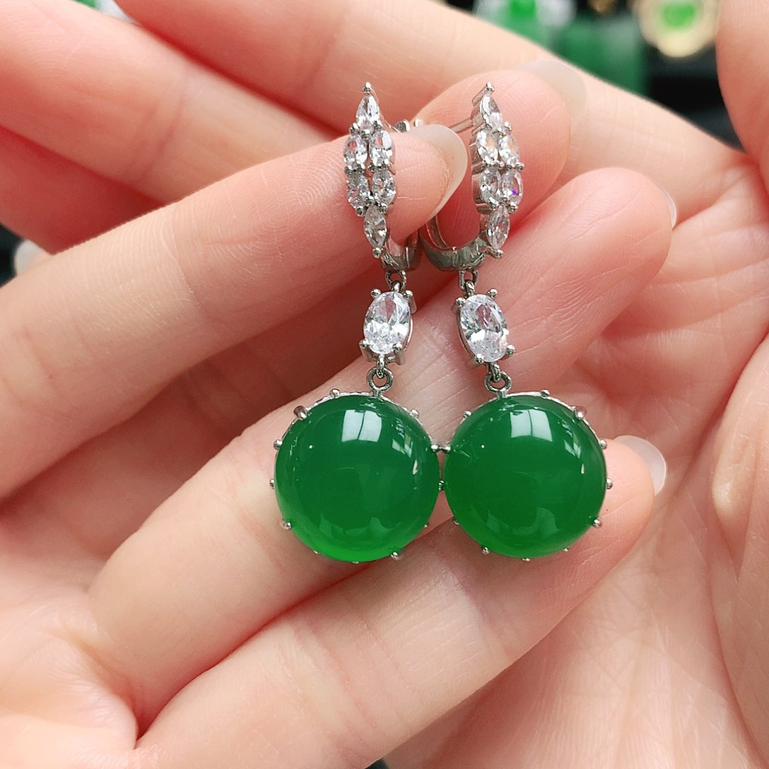 玛瑙/玉髓耳钉银S925镶嵌