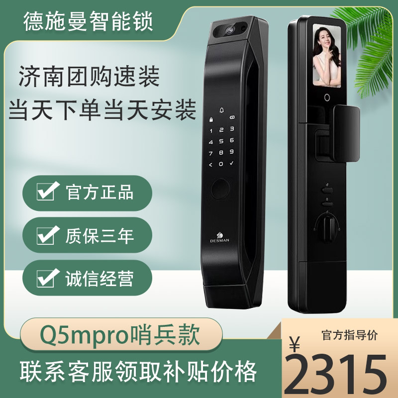 德施曼Q5MPro哨兵款智能锁密码锁家用指纹锁全自动带屏幕可视猫眼
