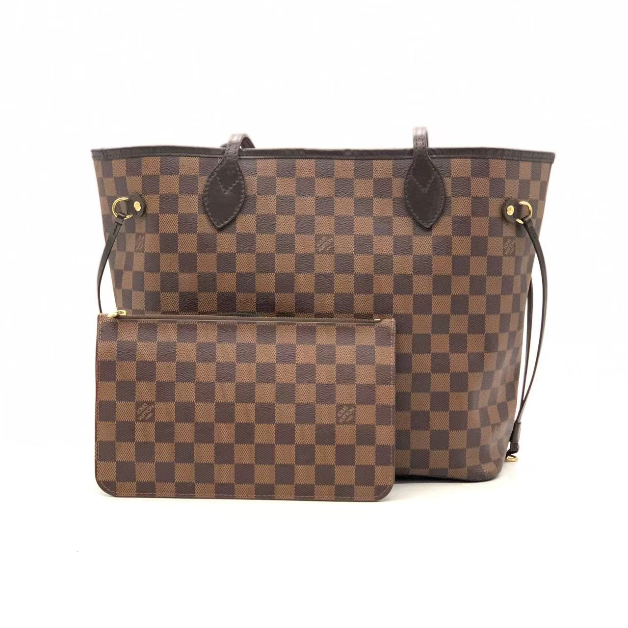99新 LouisVuitton/路易威登 棕棋盘格红内中号nf包/